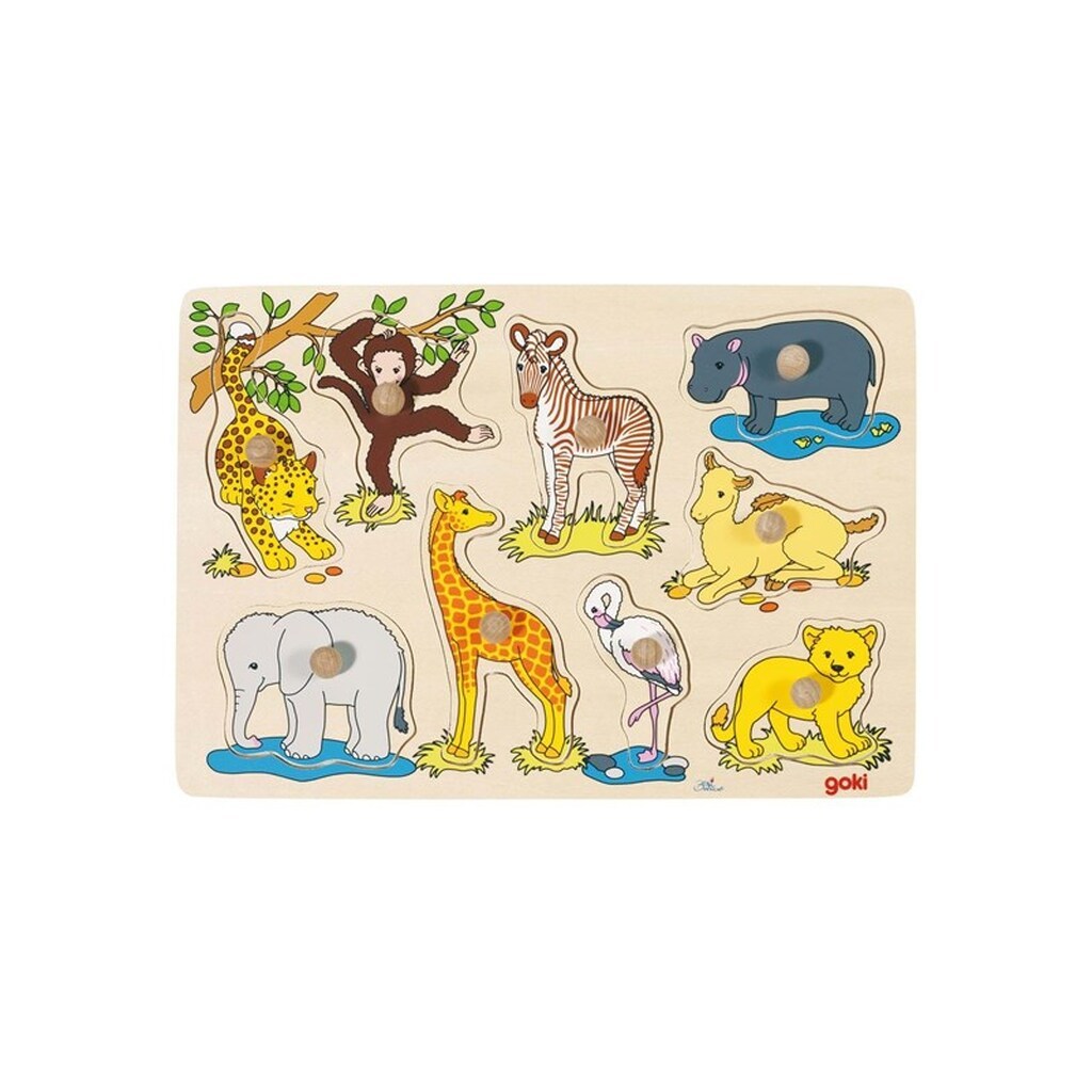Goki Wooden Bubble Puzzle wild animals 9dlg.