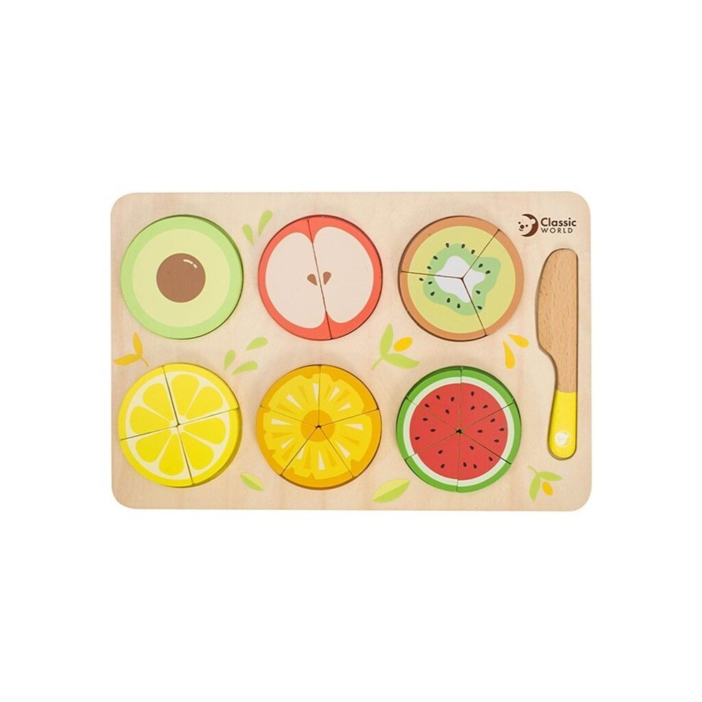 Classic World Wooden Fruit Puzzle Fractions 22 pieces.