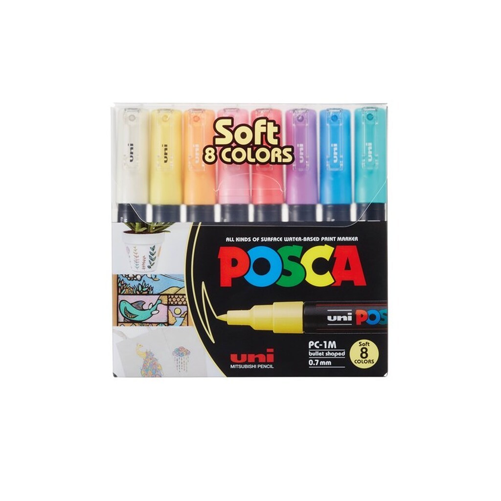 POSCA  marker sæt Soft farver, PC-1M 8 ass.