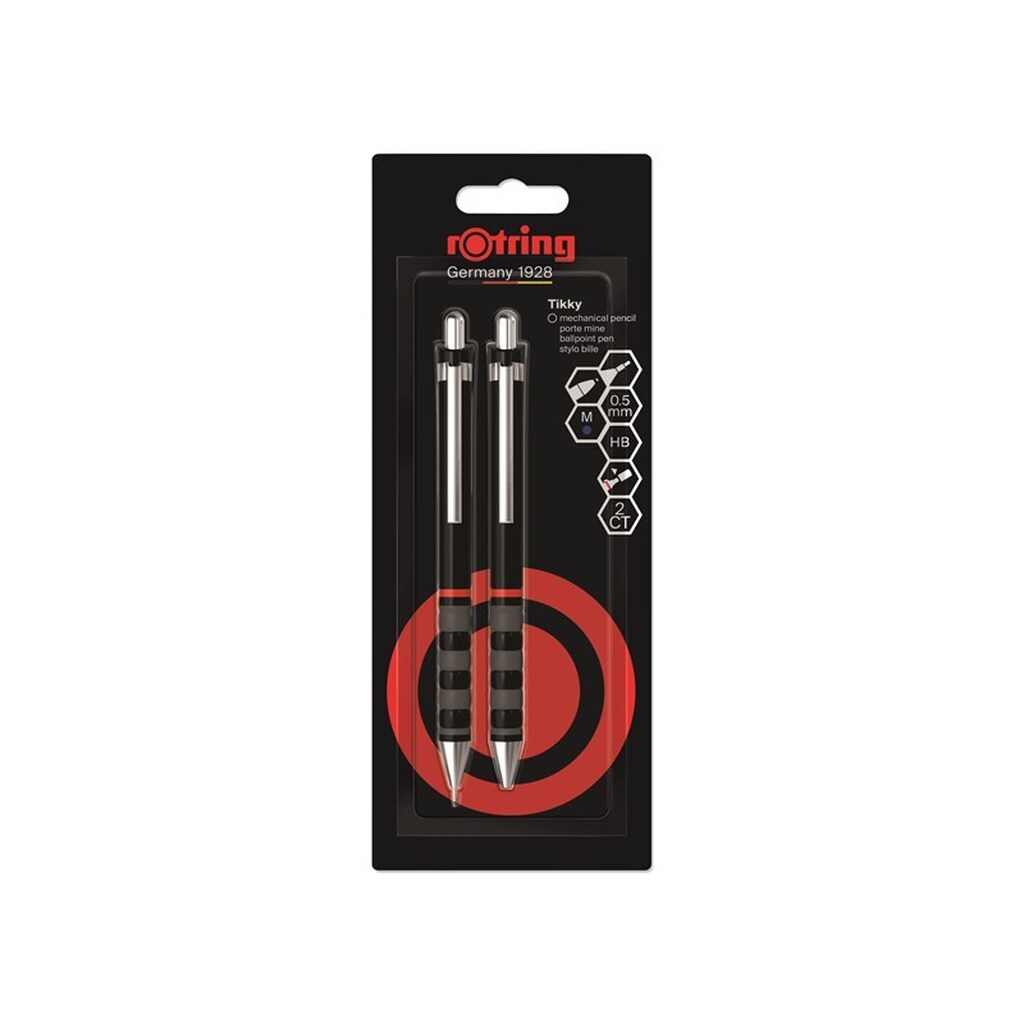 Rotring rOtring Tikky Mekanisk Blyant &amp; Kuglepens Sæt | HB Bly, 0,5 mm Blyant | Medium spids pen | Sort Skaft