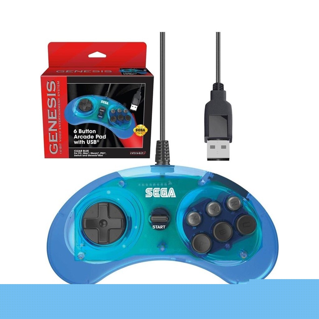 Retro-Bit 6-button Arcade Pad USB - Clear Blue - Wired Controller - MAC