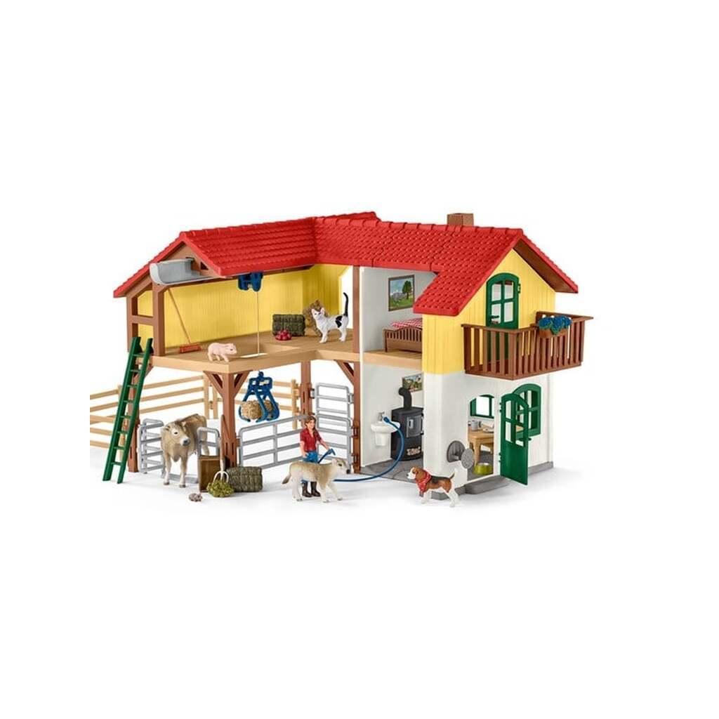 Schleich Bondegårdshus med stald og dyr