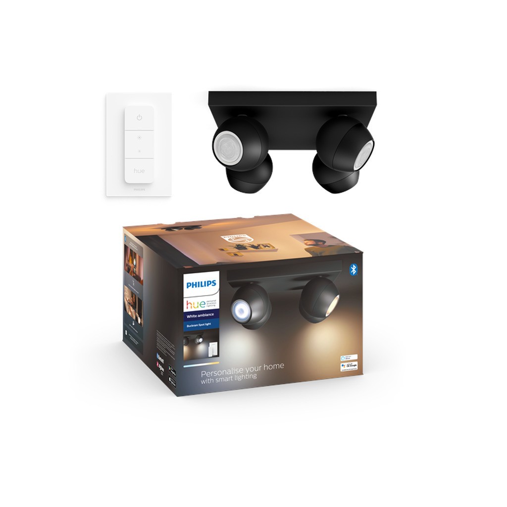 Philips Hue Buckram Firdobbelt Spot - Sort - med Dimmer Switch