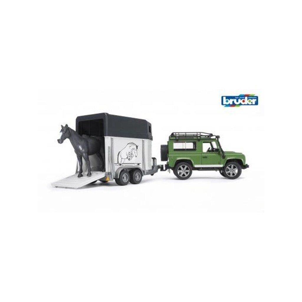 Bruder  Land Rover Defender Station Wagon with horse trailer and horse toy