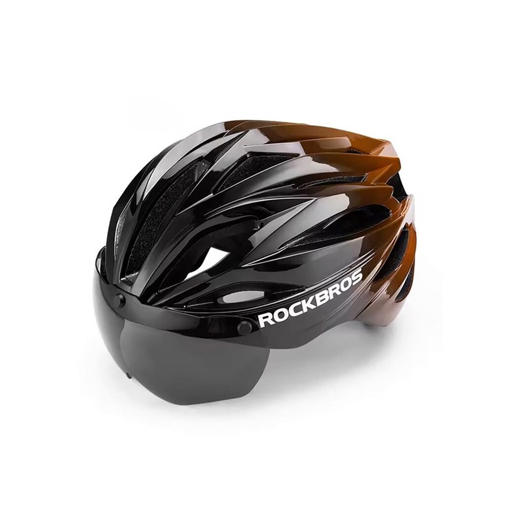 Rockbros Bike Helmet with Visor Detachable UV Protective Goggles Unisex - Black/Brown