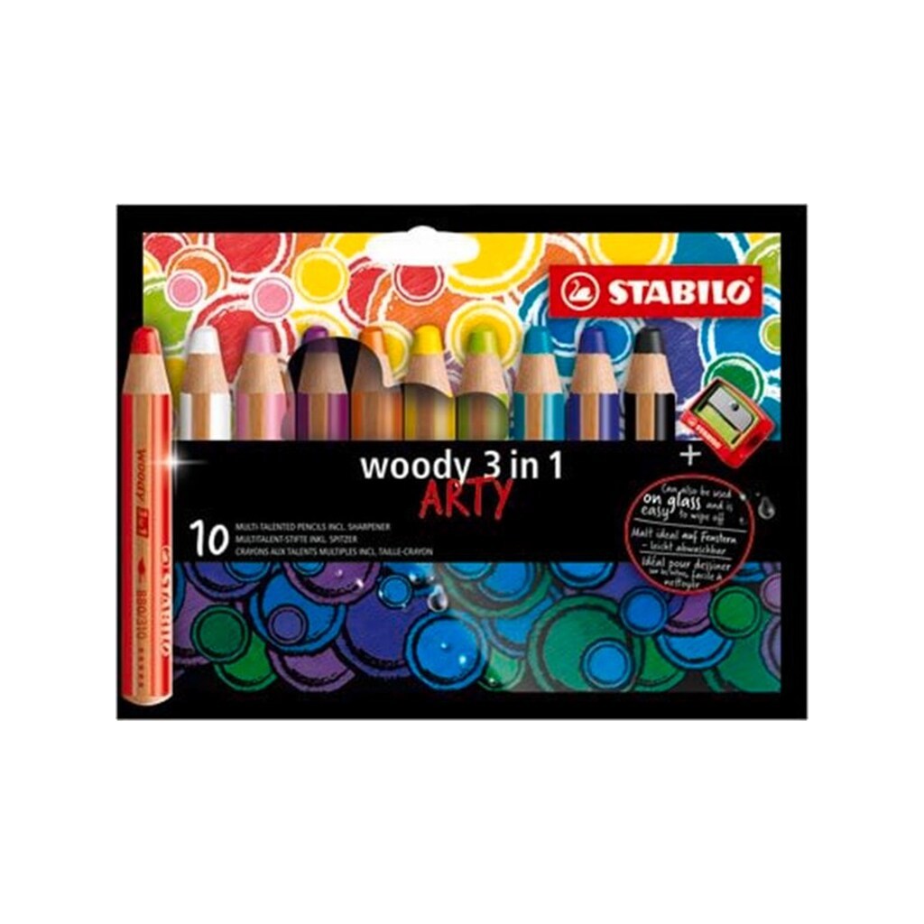 STABILO  woody Arty 3 in 1  sæt med 10 penne inkl. spidser