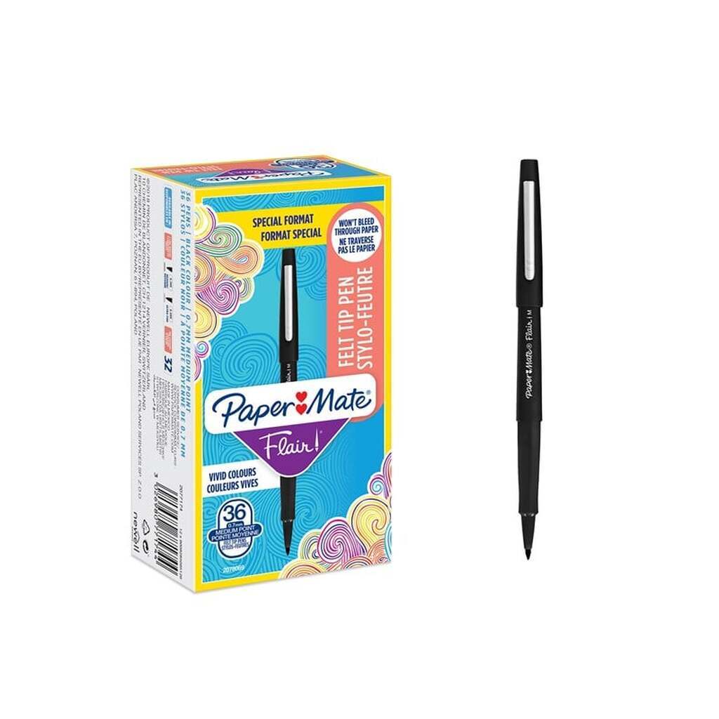 Paper Mate  Flair Felt Tip Pens | Medium Point (0.7mm) | Black | 36 Count