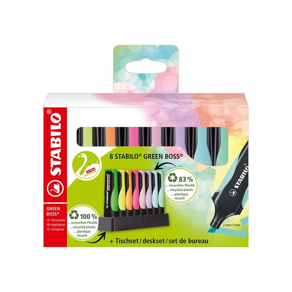 STABILO GREEN BOSS highlighter sæt med 8 pastelfarver