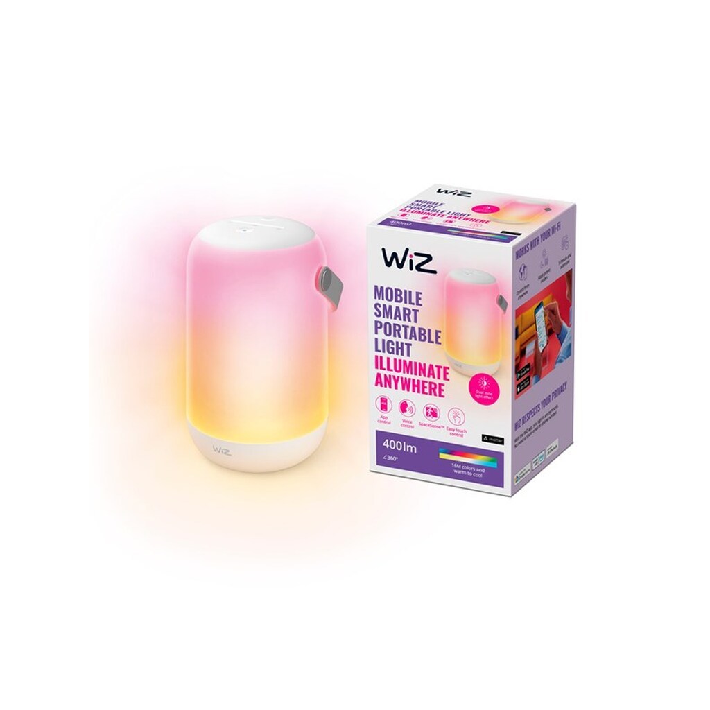 WiZ Mobile Smart Bærbar Lampe, Justerbar hvidt &amp; farvet lys, App &amp; Stemmestyring