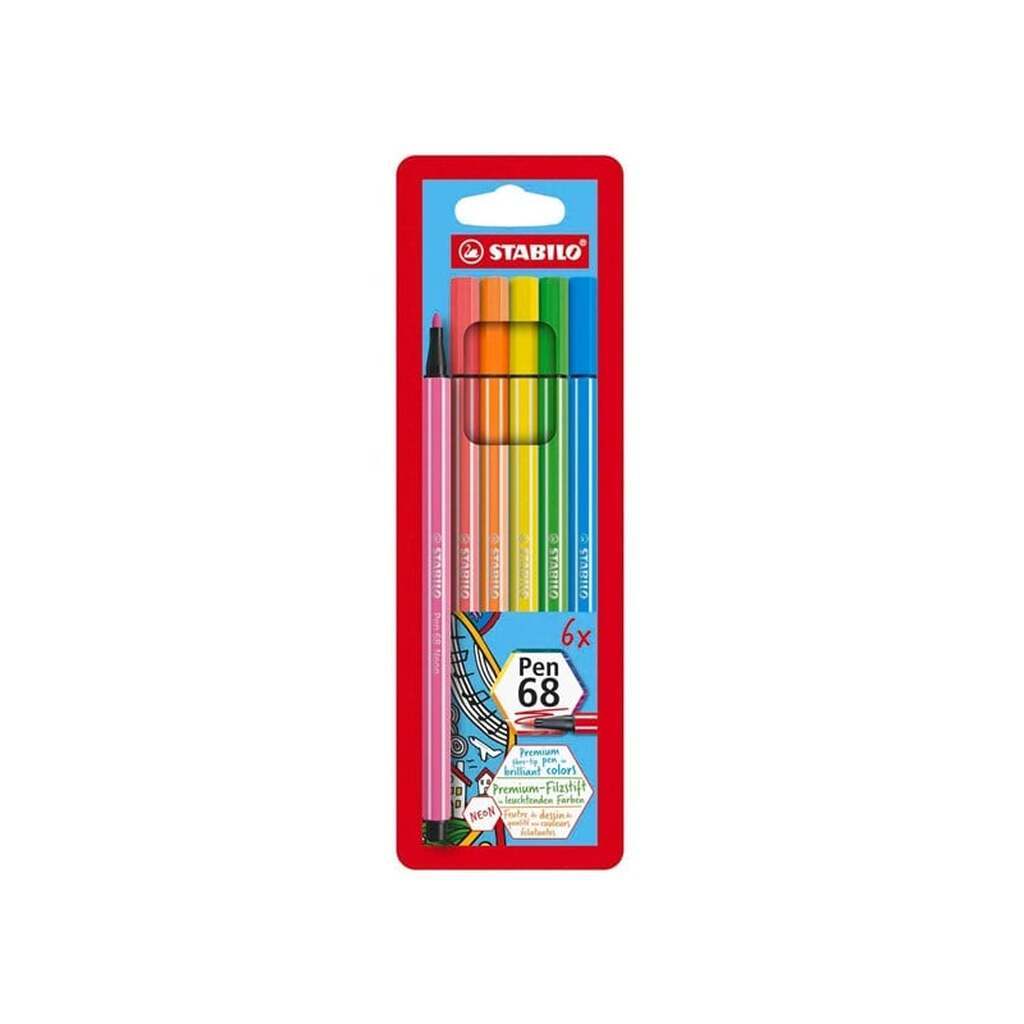STABILO Pen 68 - Felt-tip pen - Set of 6 Fluorescent Pieces