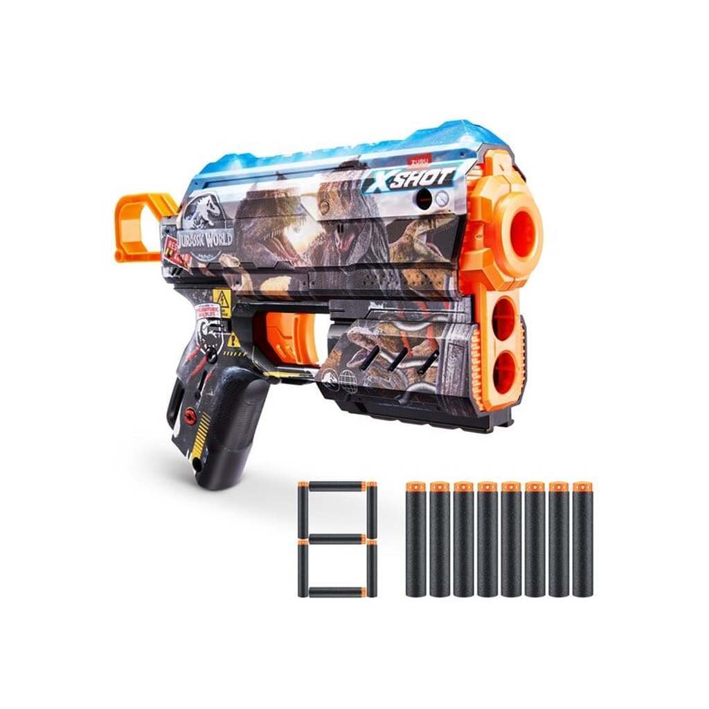 X-shot Skins Flux Blaster - Jurassic World Skins (8 Darts) ZURU