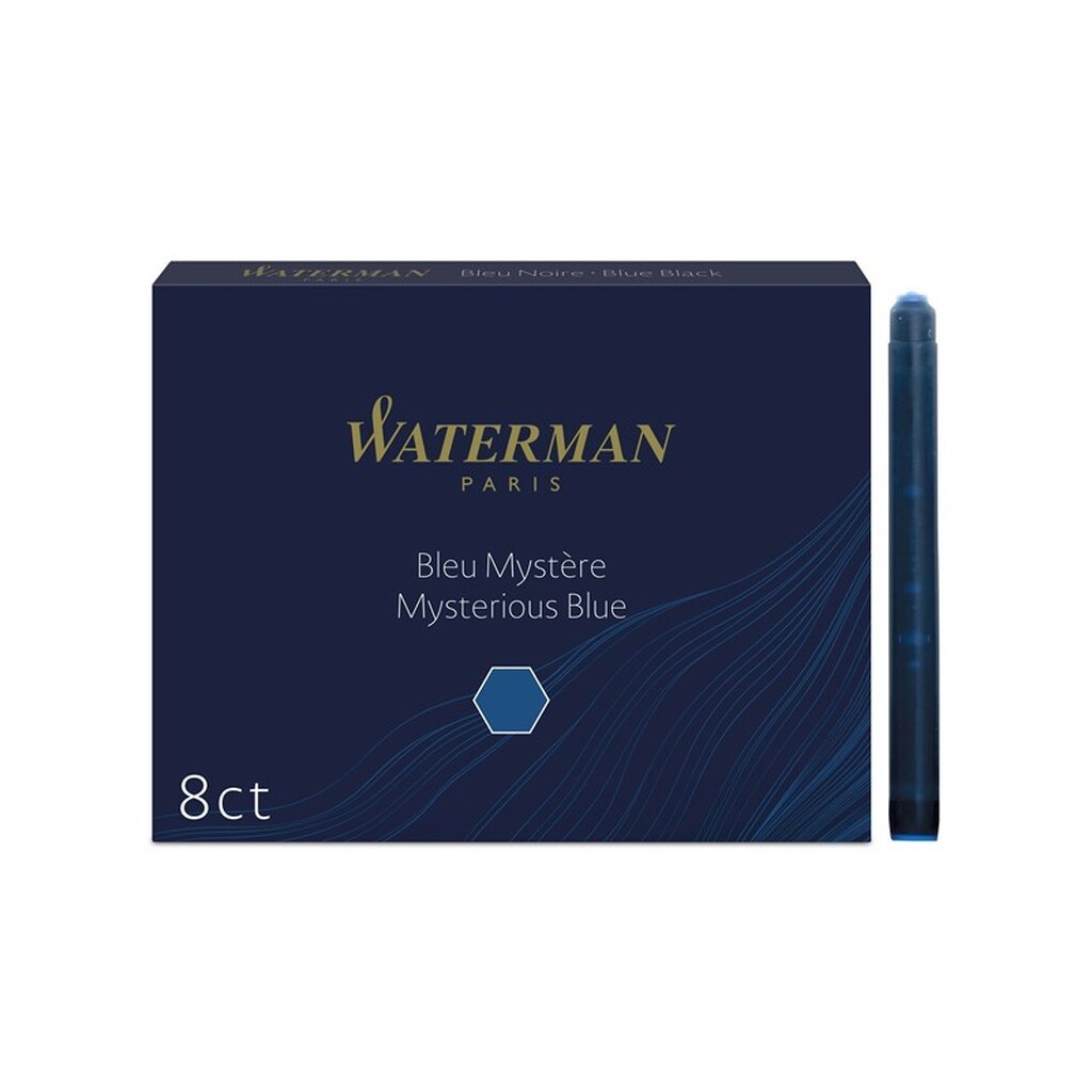 Waterman Fyldepens Refill Blæk Patroner | Lang Standard | Mysterious Blue | 8 Stk