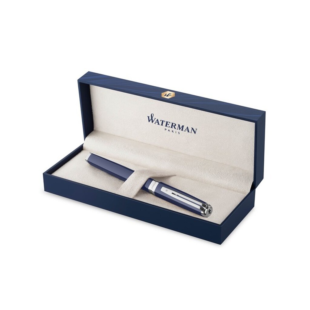 Waterman Exception, Fyldepen, Blålakeret med Palladium beklædning, 18K Guld Medium Spids, Blåt Blæk, Gaveæske