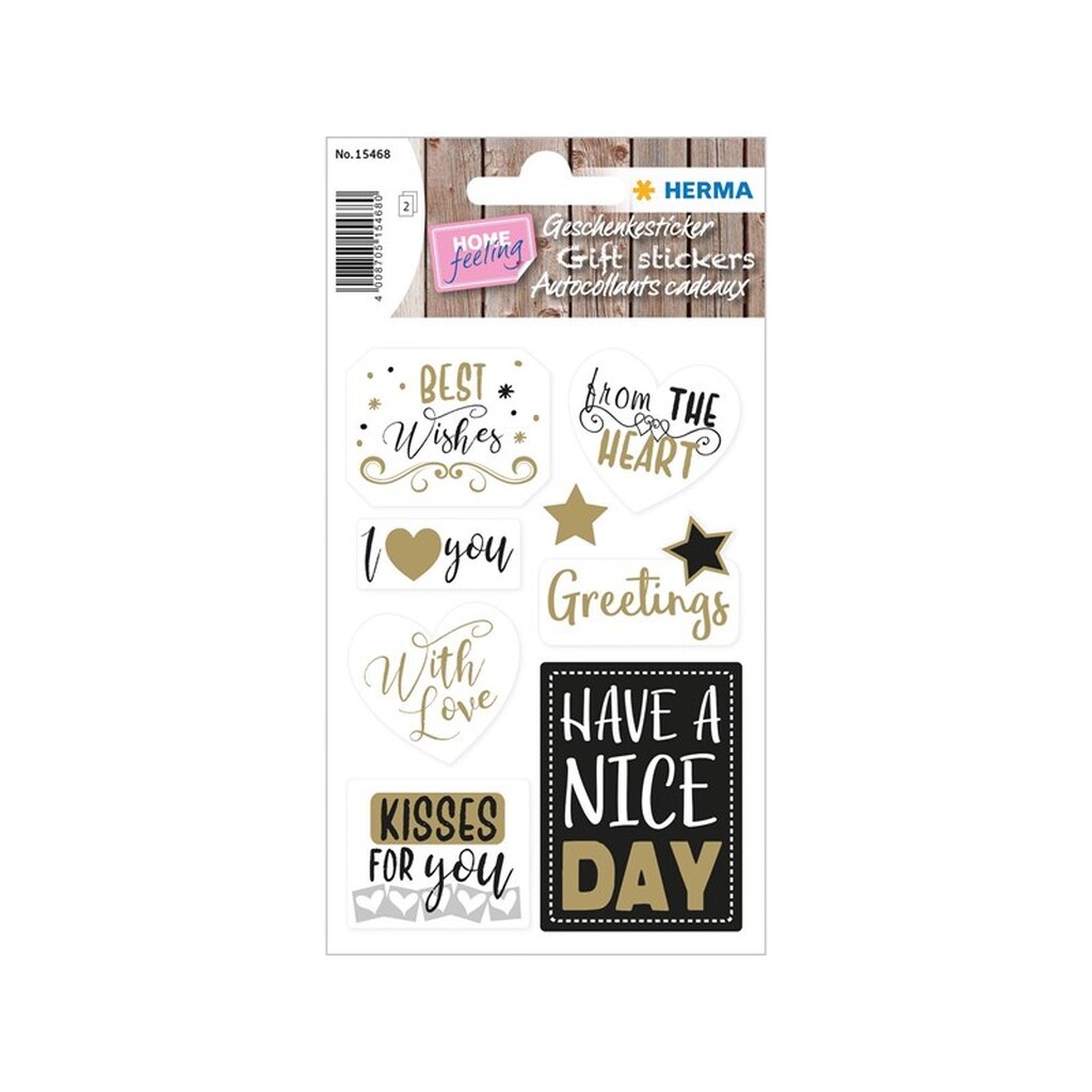 HERMA Stickers HOME gift stickers best wishes gold embossed