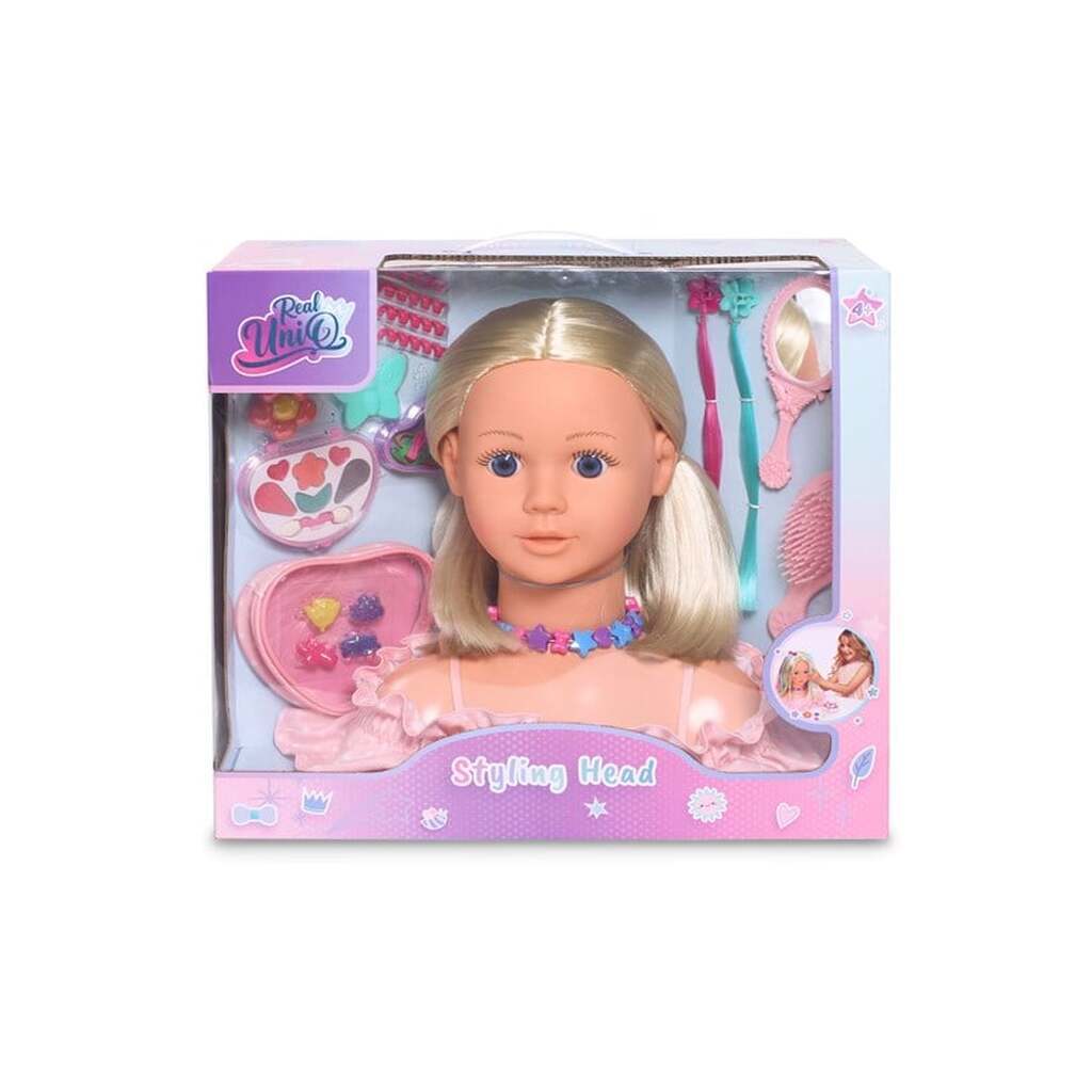 Real UniQ Blond Frisør- og sminke hoved m. tilbehør og makeup.