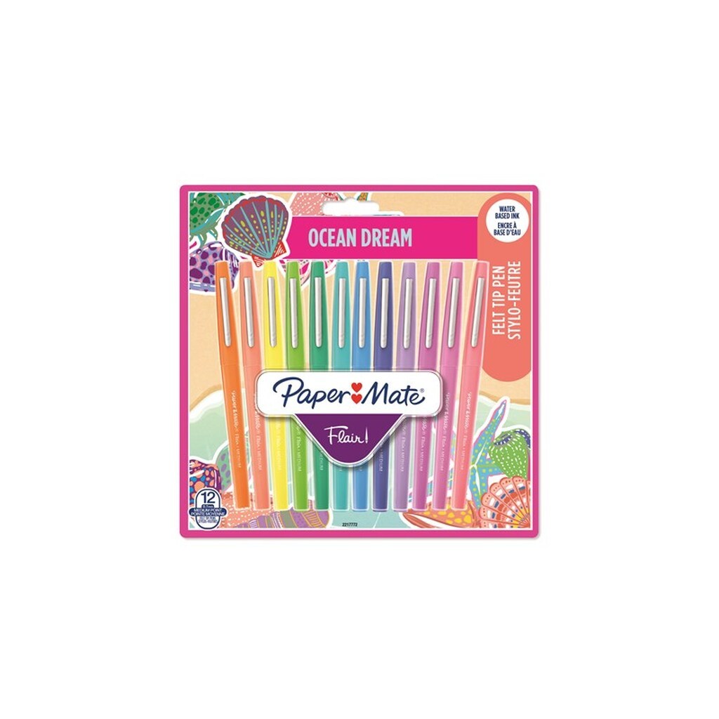 Paper Mate Flair Filttusch Penne | Medium Punkt (0,7 mm) | Assorterede Ocean Dream Farvepenne | 12 Pakke
