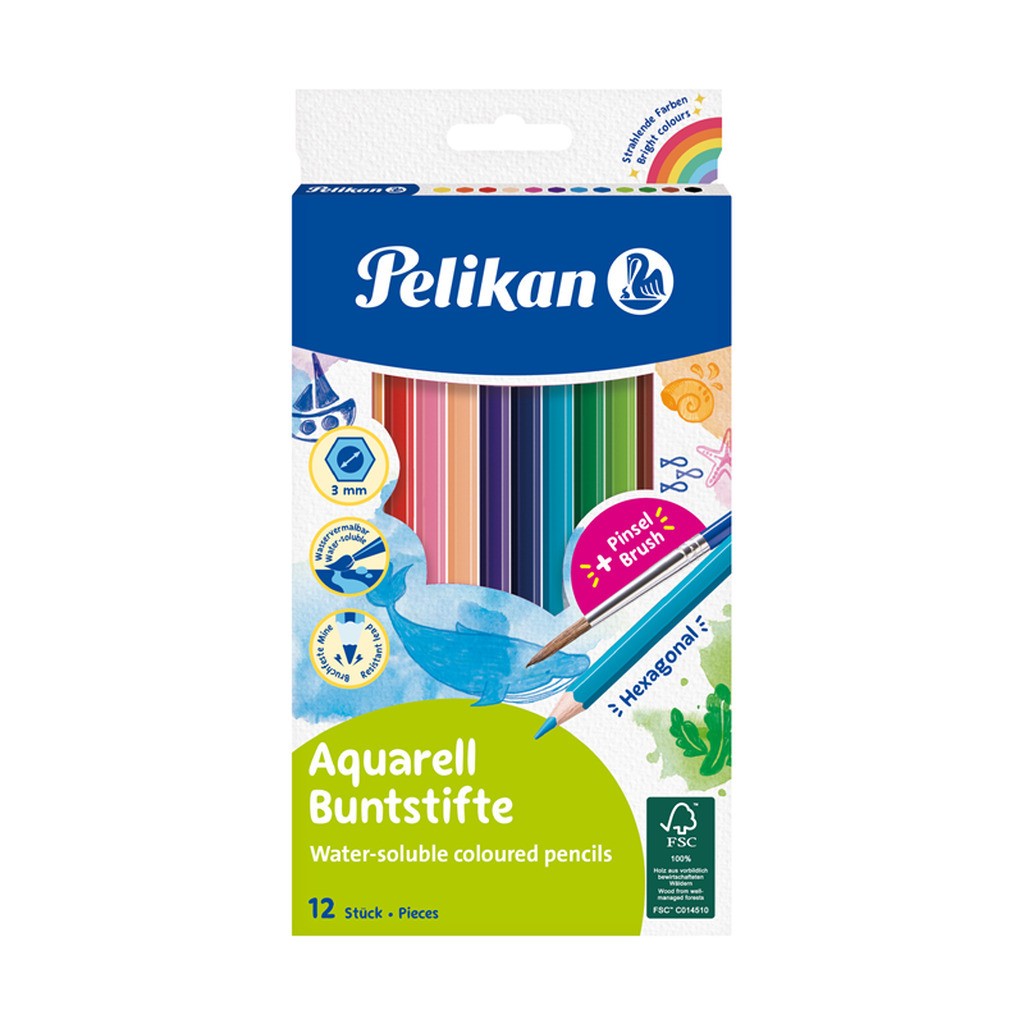 Pelikan Akvarel Farveblyanter, 12 stk.