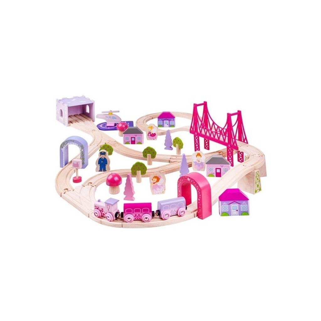Bigjigs Wooden Train Set City - Pink