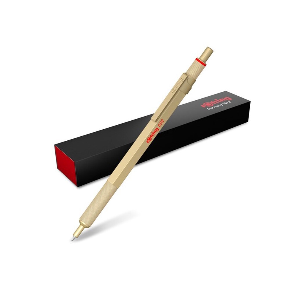 Rotring rOtring 600 metallisk kuglepen | Mellemspids | Sort blæk | Guldtønde med skridsikkert riflet greb | Genopfyldelig | 1 stk