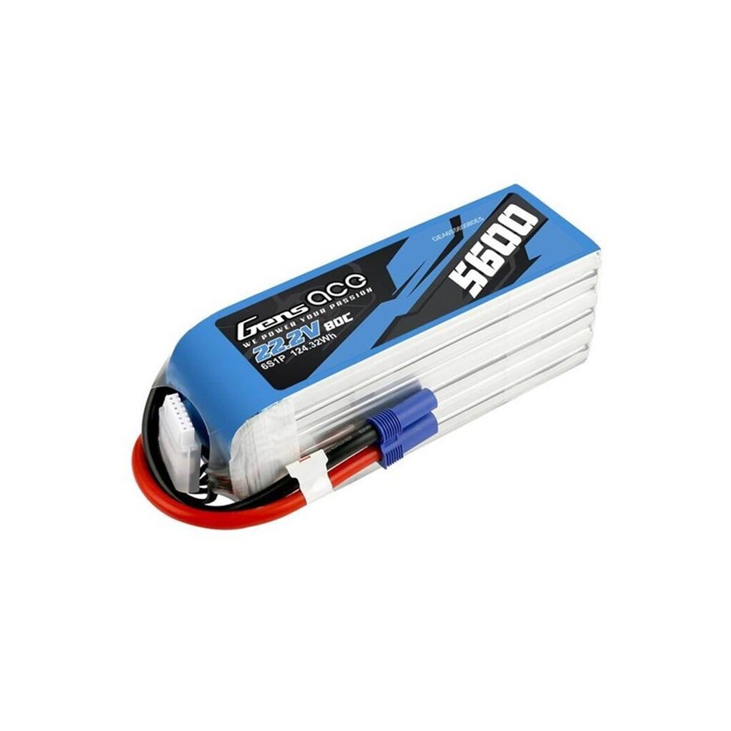 Gens ace &amp;Tattu 5600mAh 80C 22.2V 6S1P Lipo Battery Pack with EC5 plug