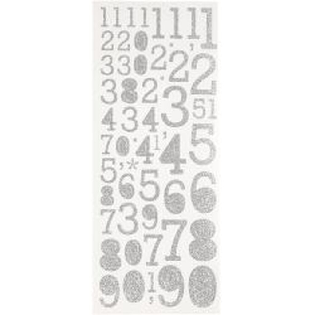 Focus Glitterstickers Silver Numbers - Klistermærker