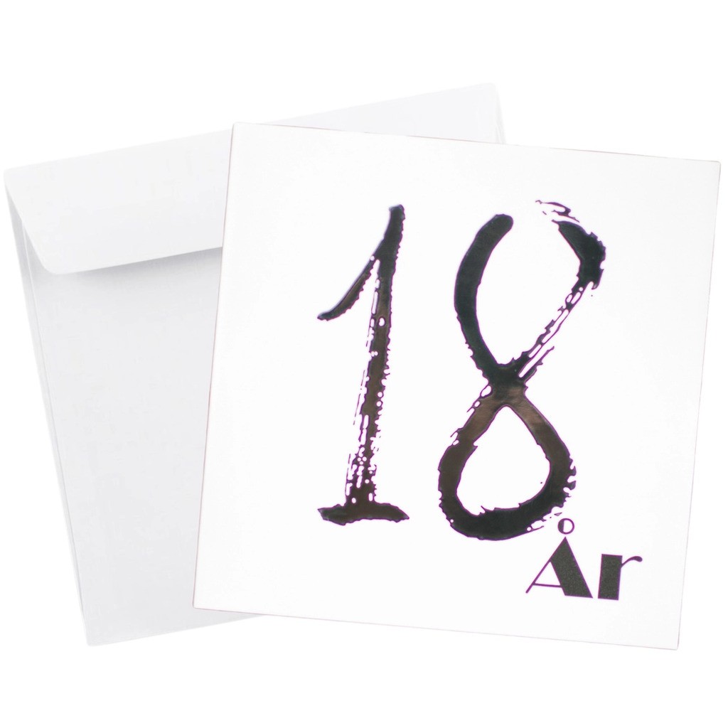 Kort Dobbelt m/konvolut 18 År M/Sølv Folie