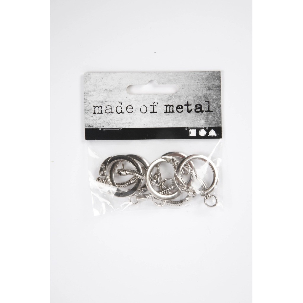 Nøglering metal m/kæde 5 stk. diameter 2,3 cm l 6 cm