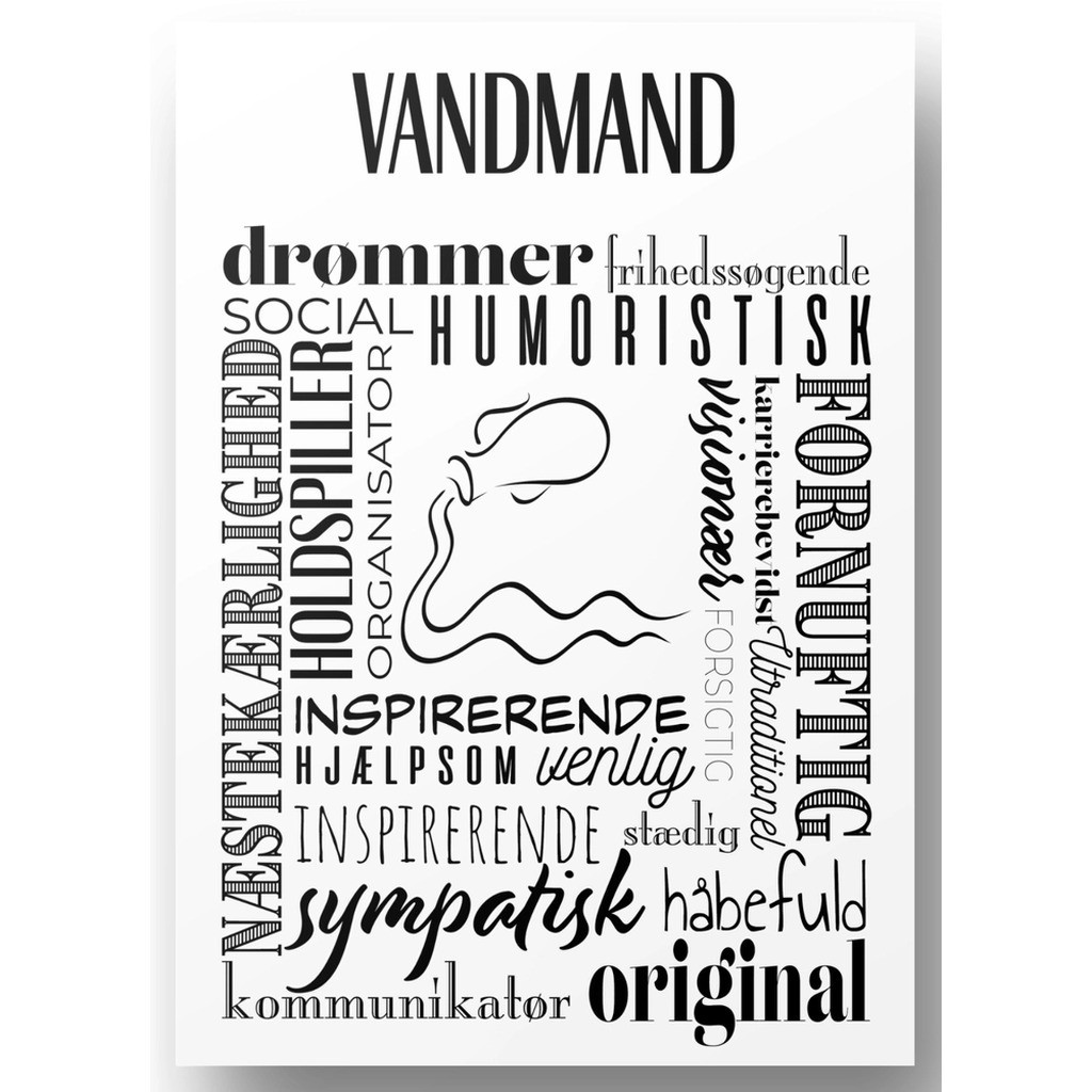 Plakat A4 Vandmand Håndtegnet Stjernetegns Citat