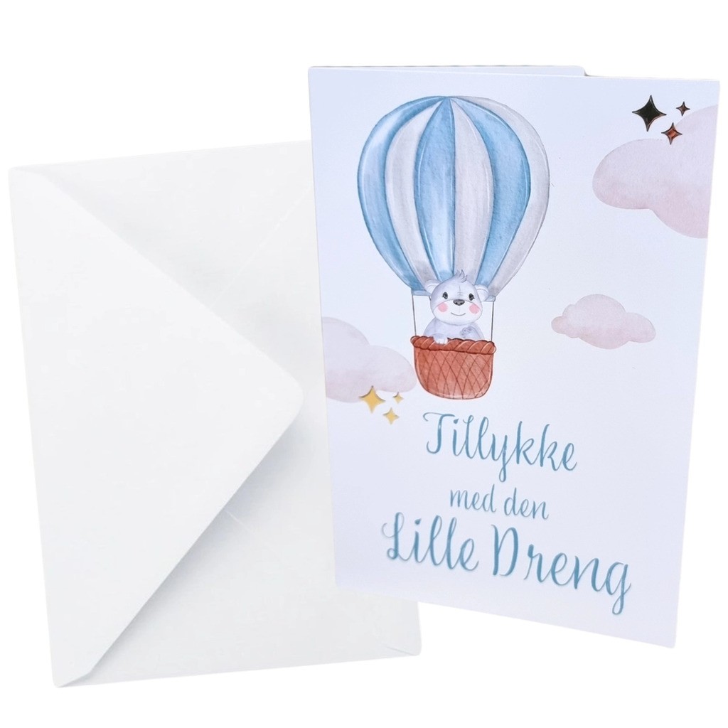 Kort Dobbelt m/konvolut Tillykke Med Den Lille Dreng