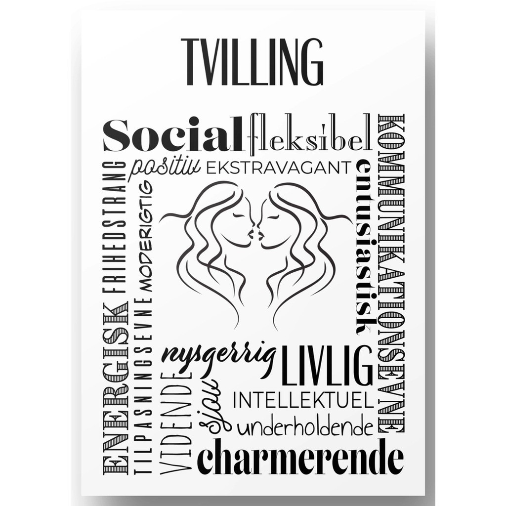 Plakat A4 Tvilling Håndtegnet Stjernetegns Citat