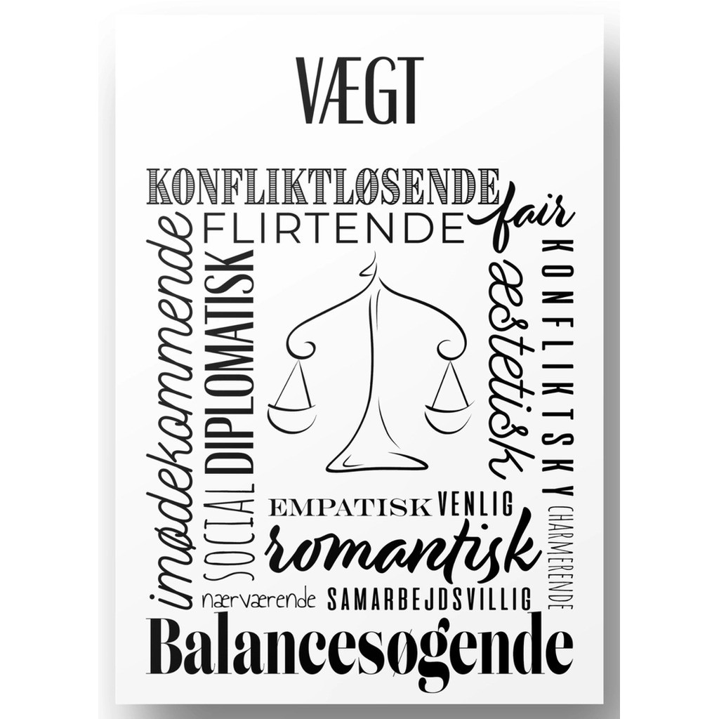 Plakat A4 Vægt Håndtegnet Stjernetegns Citat