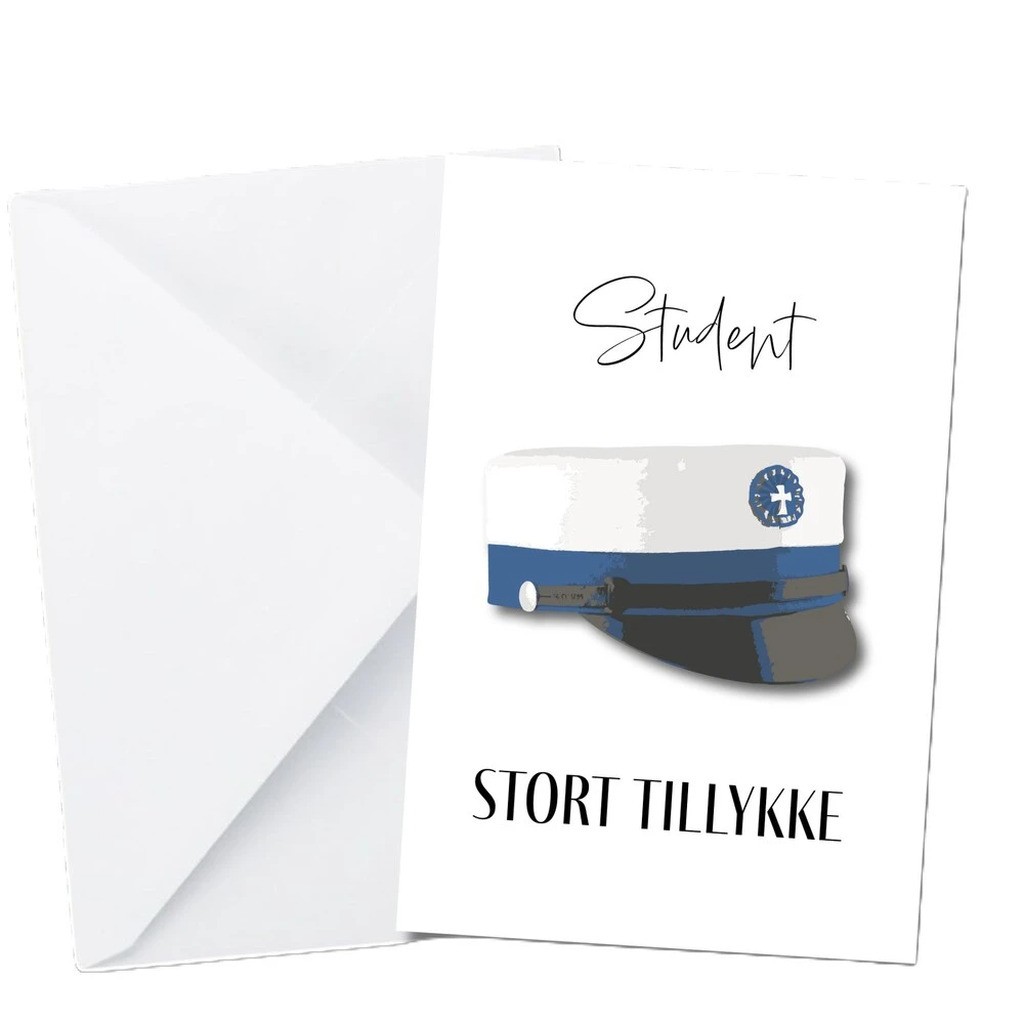 KORT DOBBELT M/KONVOLUT STUDENT BLÅ HUE STORT Tillykke 250G
