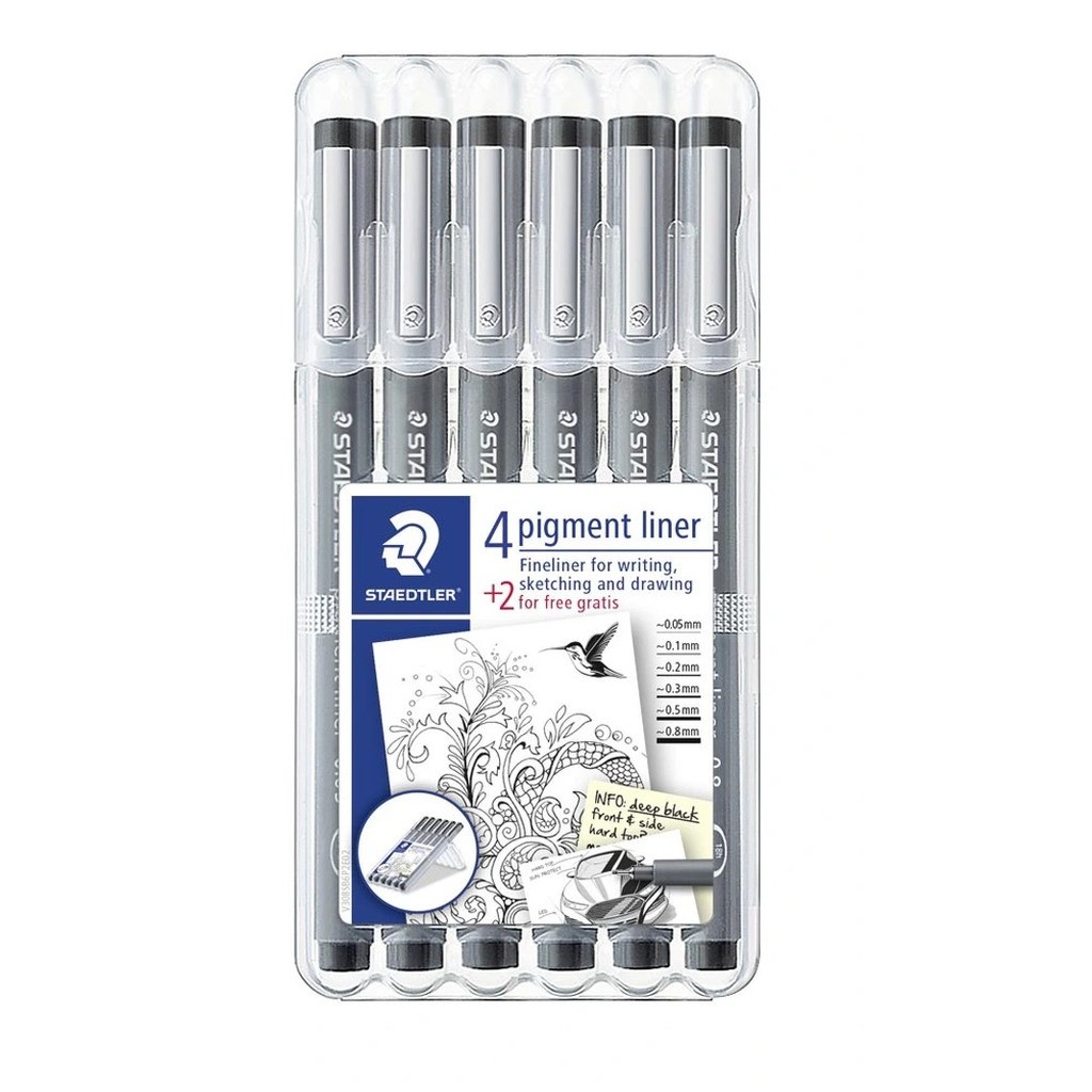Pigmentliner Staedtler 4+2 ass/boks