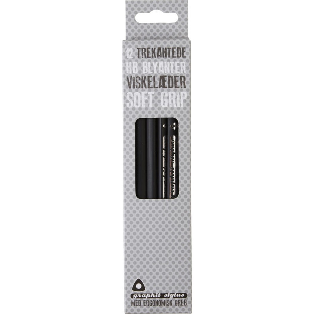 Blyant Graphit Stylus soft grip sort 12 stk