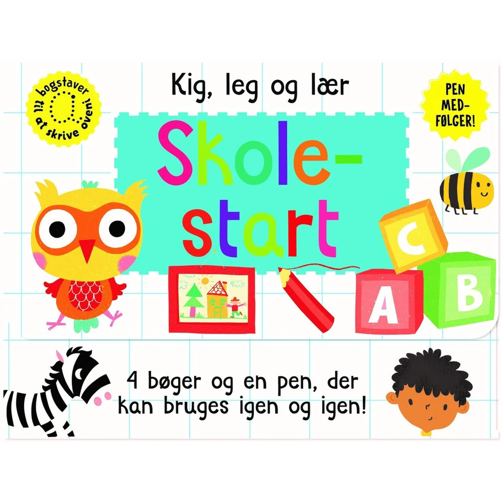 Skriv og visk ud - Skolestart (kuffert med 4 bøger og pen)