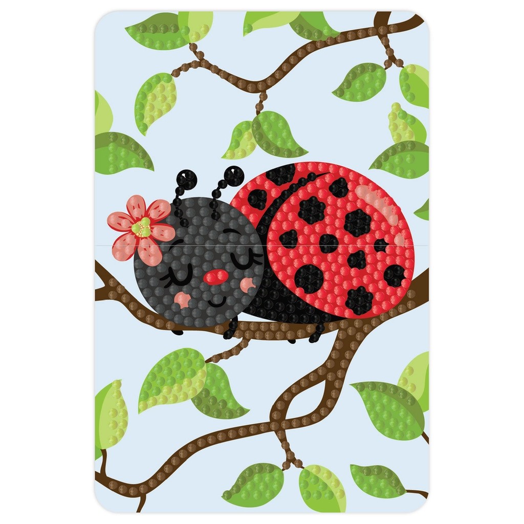 Diamond art mariehøne på gren 10 x 15 cm