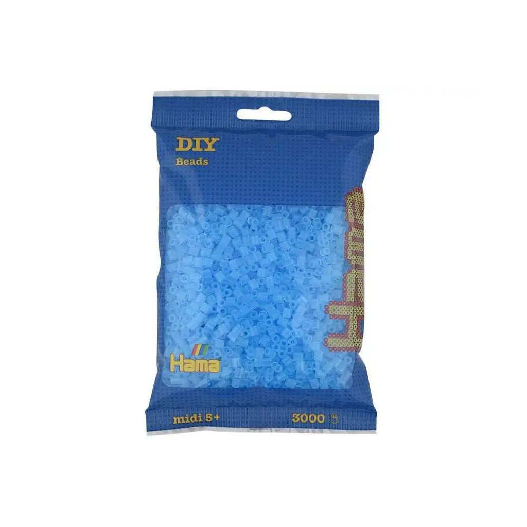 Hama midi perler 3000stk transp. blå