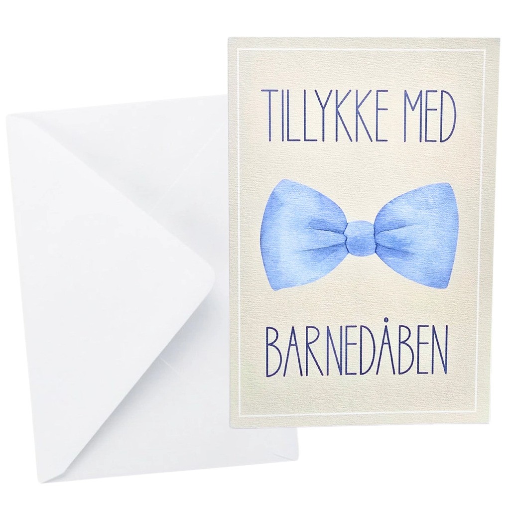 Kort Dobb. m/konvolut Tillykke Med Barnedåben Lyseblå Sløjfe