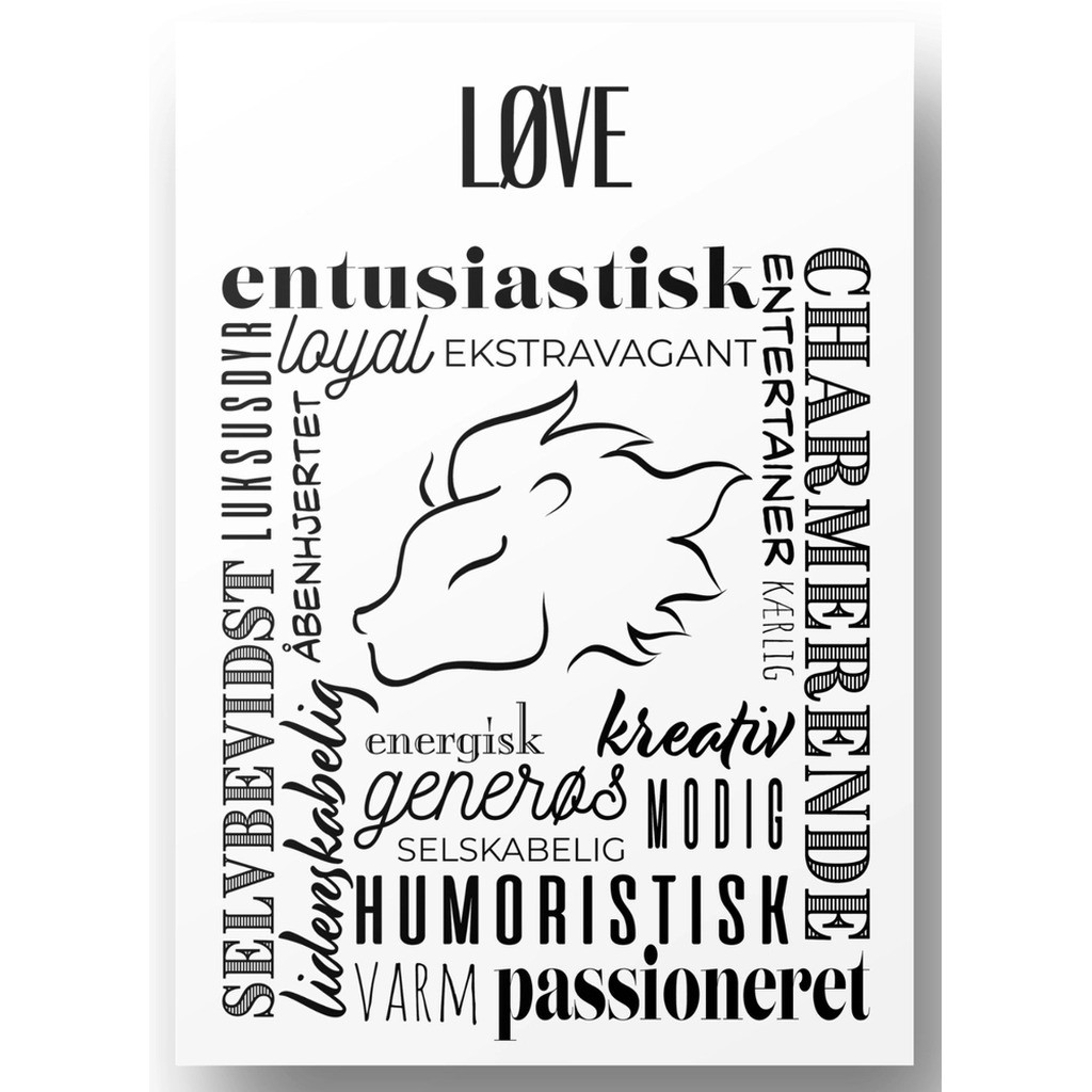 Plakat A4 Løve Håndtegnet Stjernetegns Citat