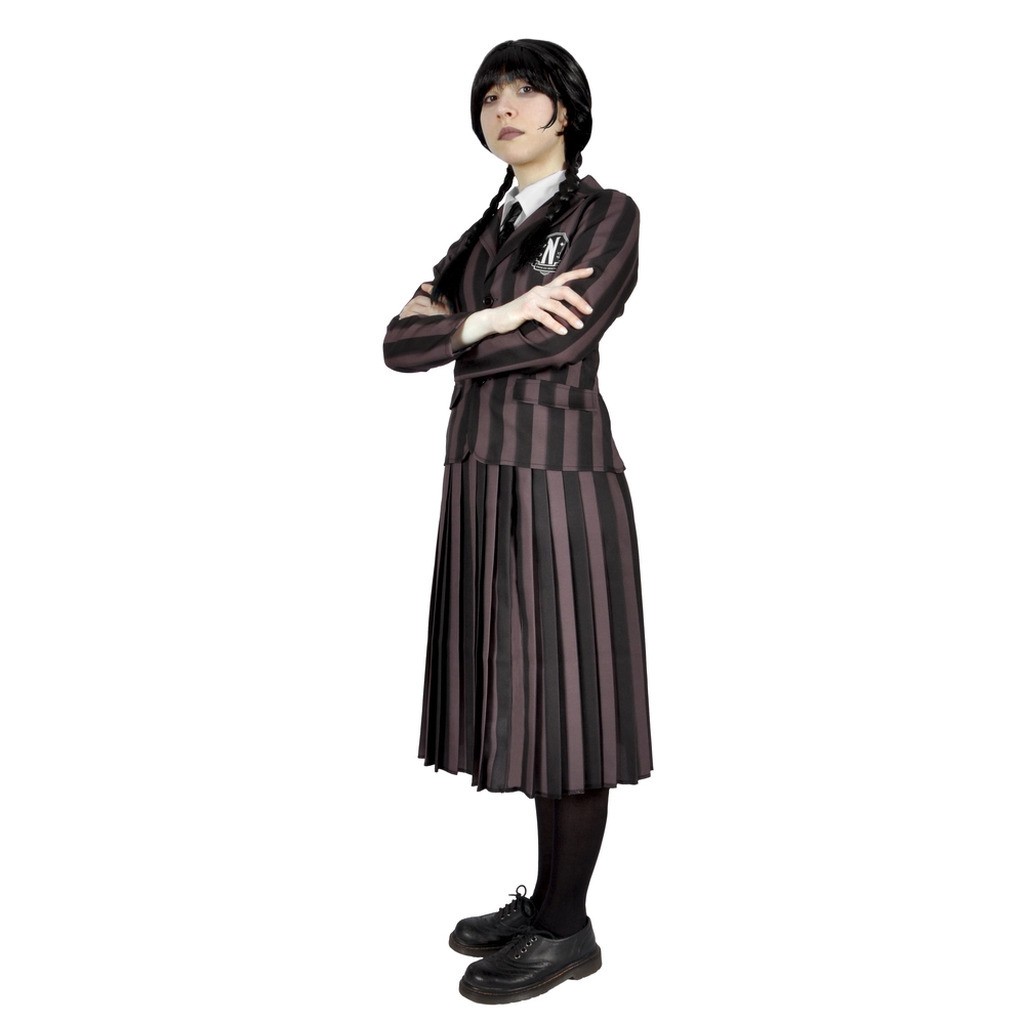 Wednesday Addams nevermore academy kostume med paryk str. 140 cm
