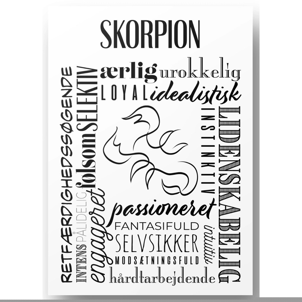 Plakat A4 Skorpion Håndtegnet Stjernetegns Citat