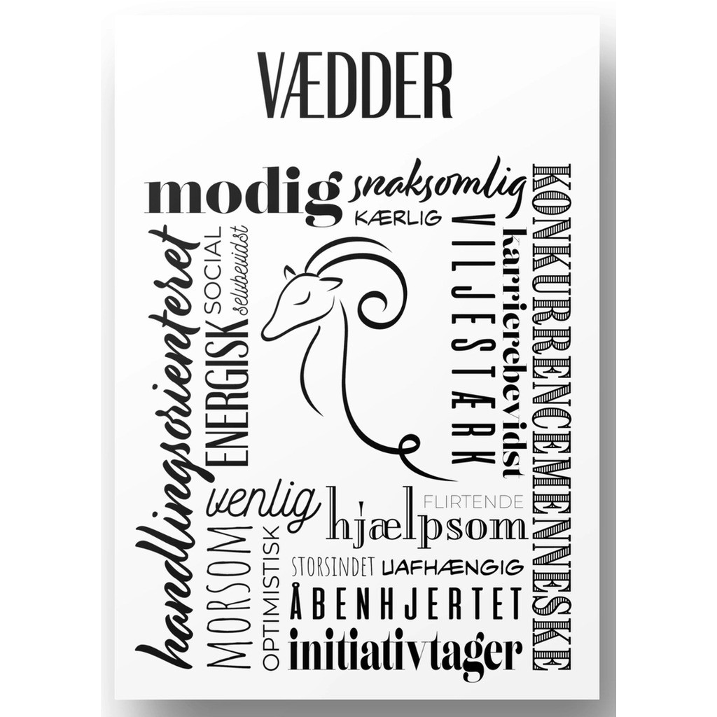 Plakat A4 Vædder Håndtegnet Stjernetegns Citat
