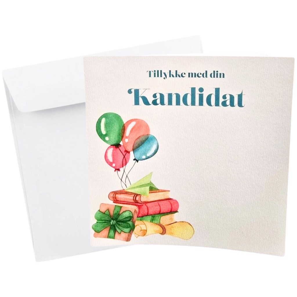 Kort Dobbelt m/konvolut Tillykke Med Din Kandidat