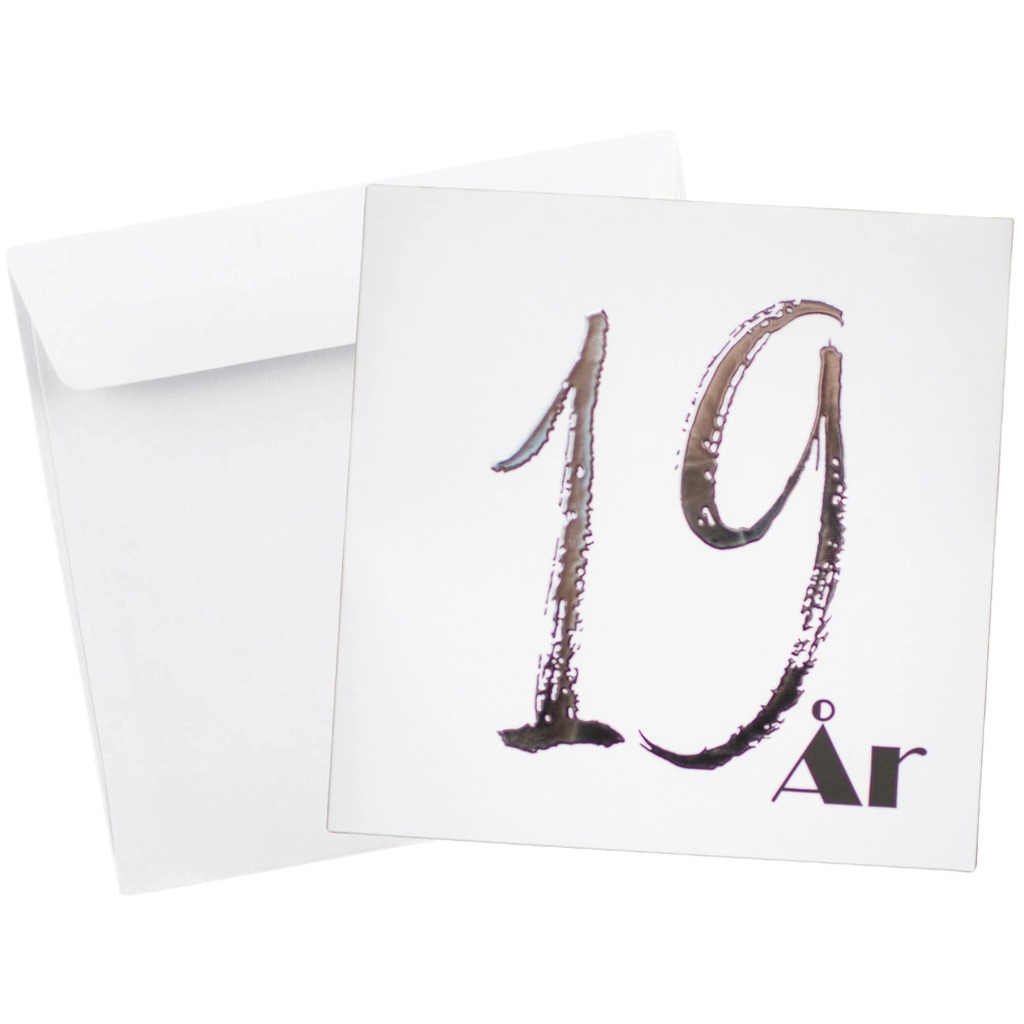 Kort Dobbelt m/konvolut 19 År M/Sølv Folie