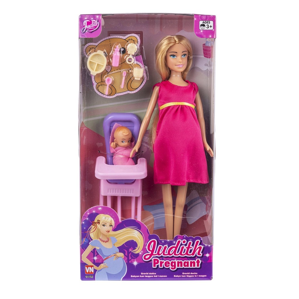 Judith gravid dukke og tilbehør ass