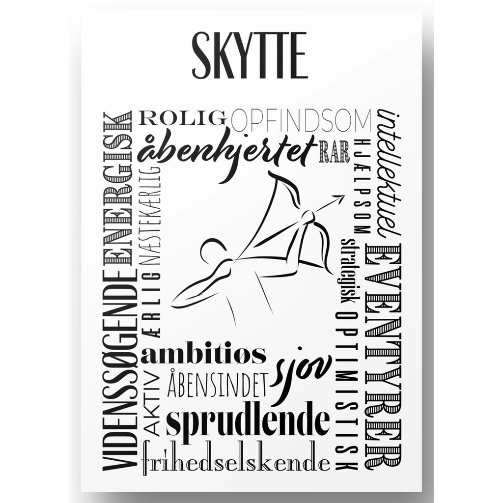 Plakat A4 Skytte Håndtegnet Stjernetegns Citat