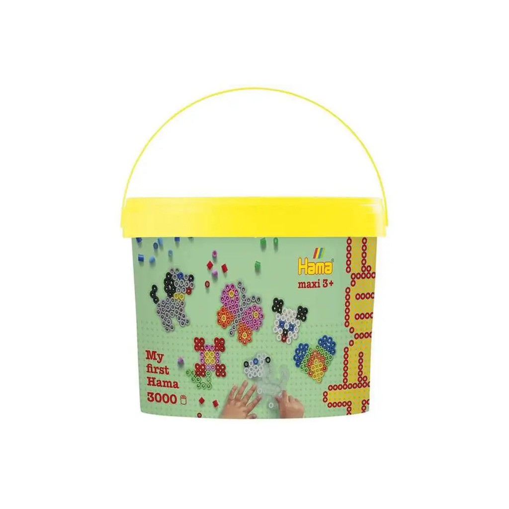 Hama maxi perler 3000stk + 4 plader i bøtte, gul