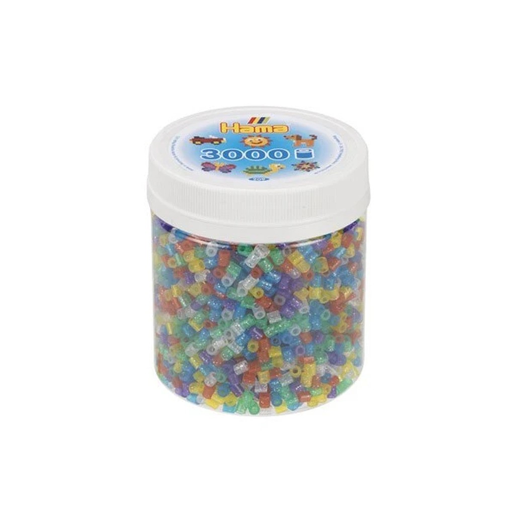 Hama midi perler bæger 3000stk transp. glitter mix