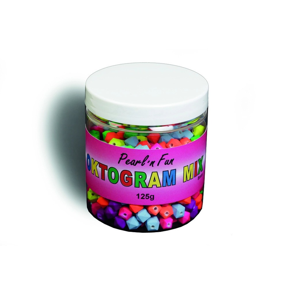 Pearl`n fun mat oktogram 8mm farver 125g bøtte ass