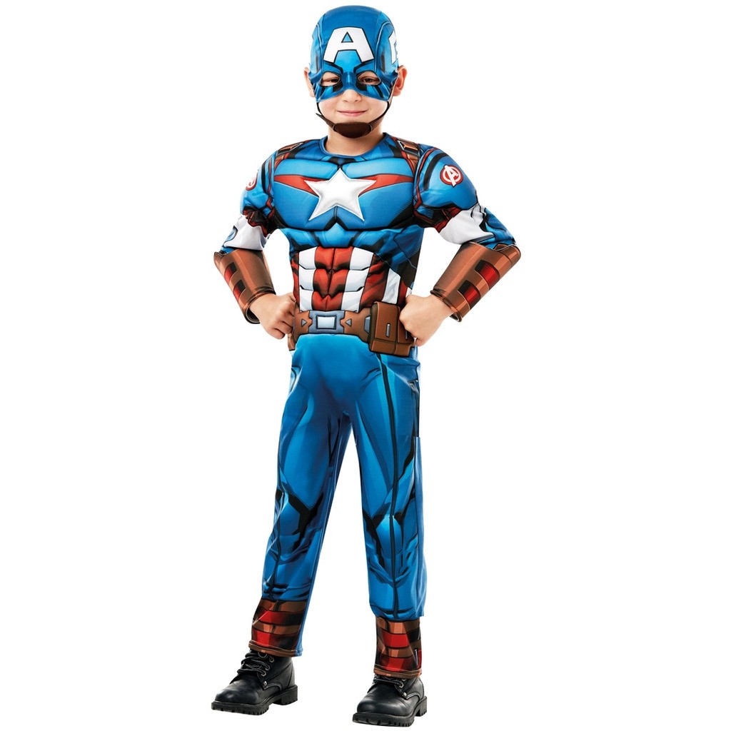 Captain America Deluxe udklædningsdragt og maske str. 7-8 år